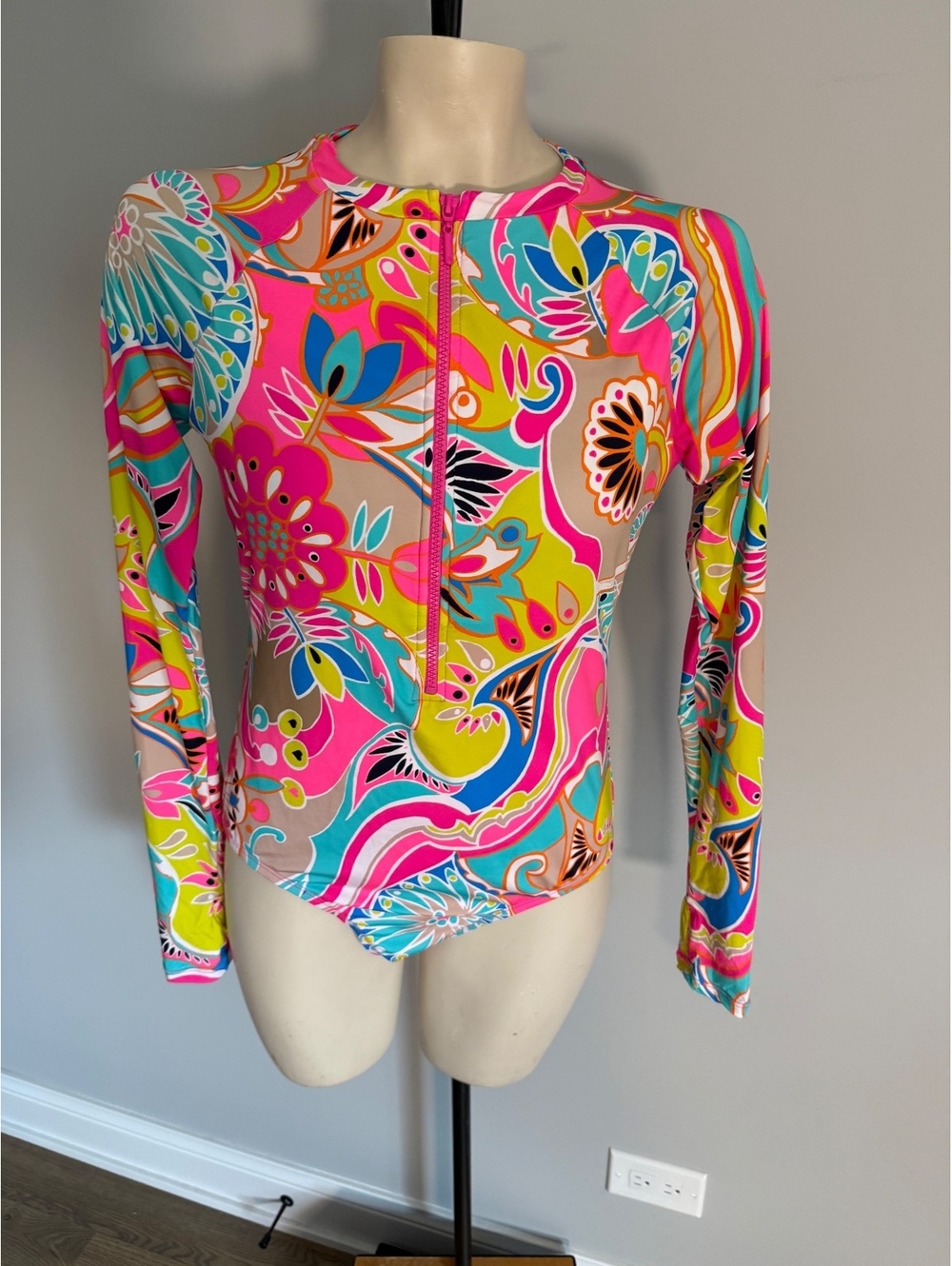 Trina Turk Women's Long Sleeve One-Piece Swimsuit with‎ Vibrant Floral Print